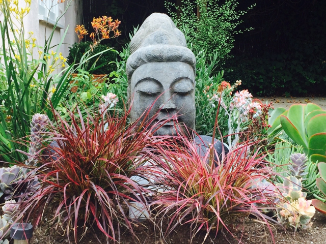 Buddha head in a garden